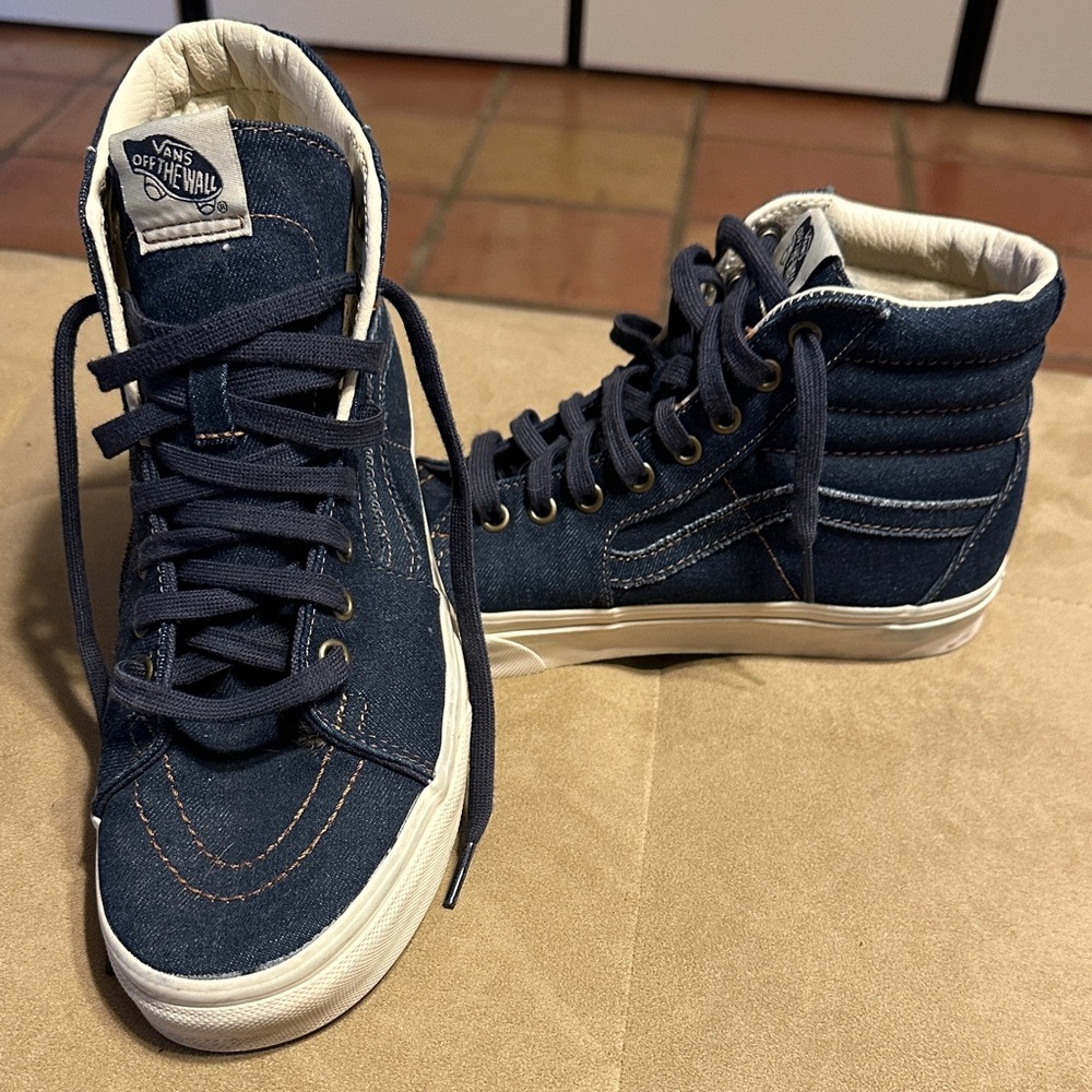 Denim blue jeans hightop Vans sneakers M -8 / W 9.5
